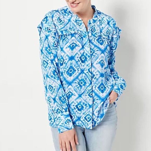 Tolani Collection Long-Sleeve Button Down Blouse - Picture 1 of 5